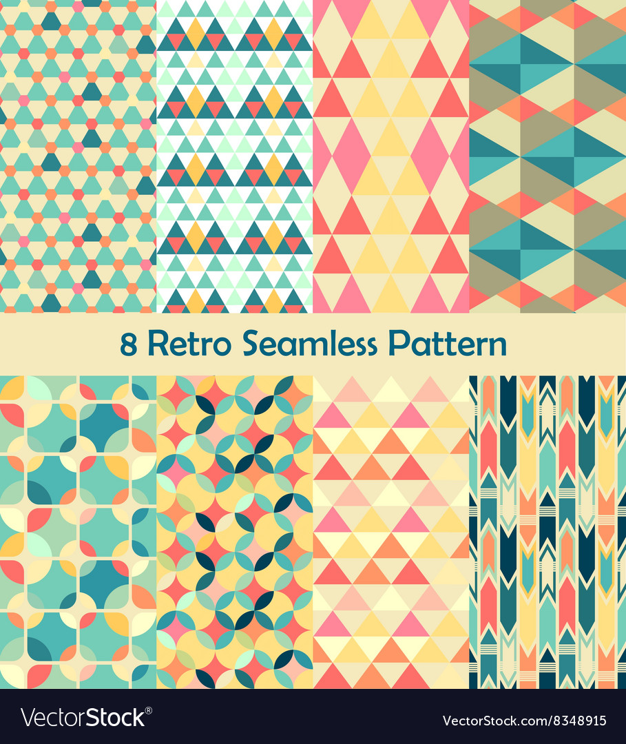 8 retro different seamless patterns set