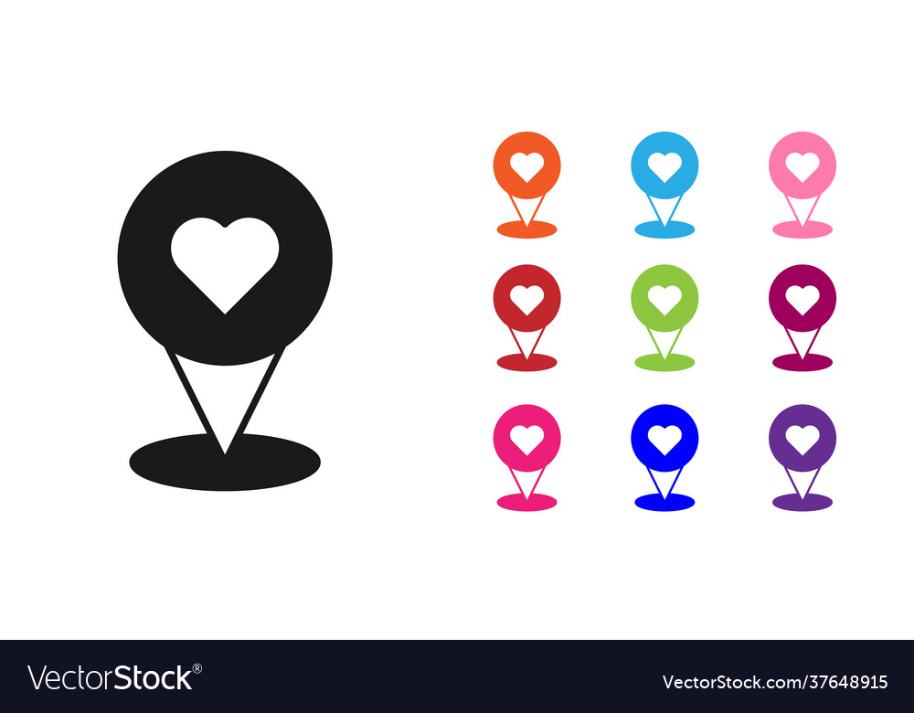 Black map pointer with heart icon isolated vector image Black map pointer with heart icon isolated