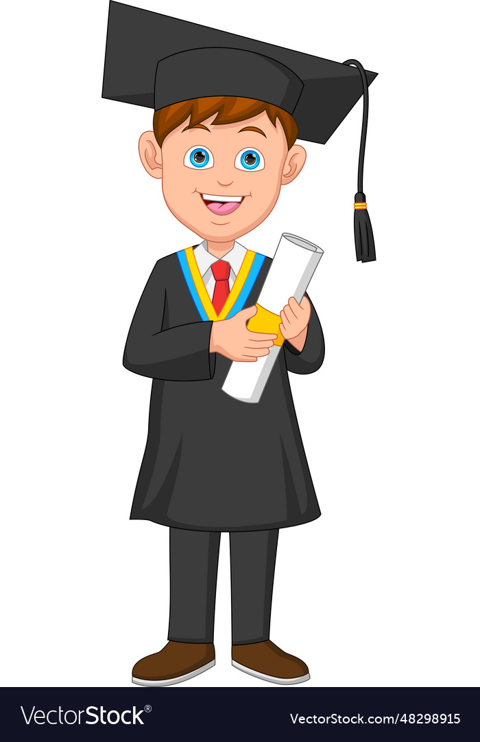 Cartoon boy happy graduation Royalty Free Vector Image