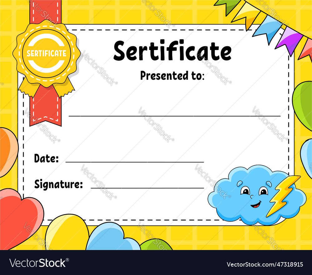 certificate-template-for-kids-colorful-school-vector-image for Editable Free Printable Kindergarten Certificate Templates Certificate template for kids colorful school Vector Image for Editable Free Printable Kindergarten Certificate Templates