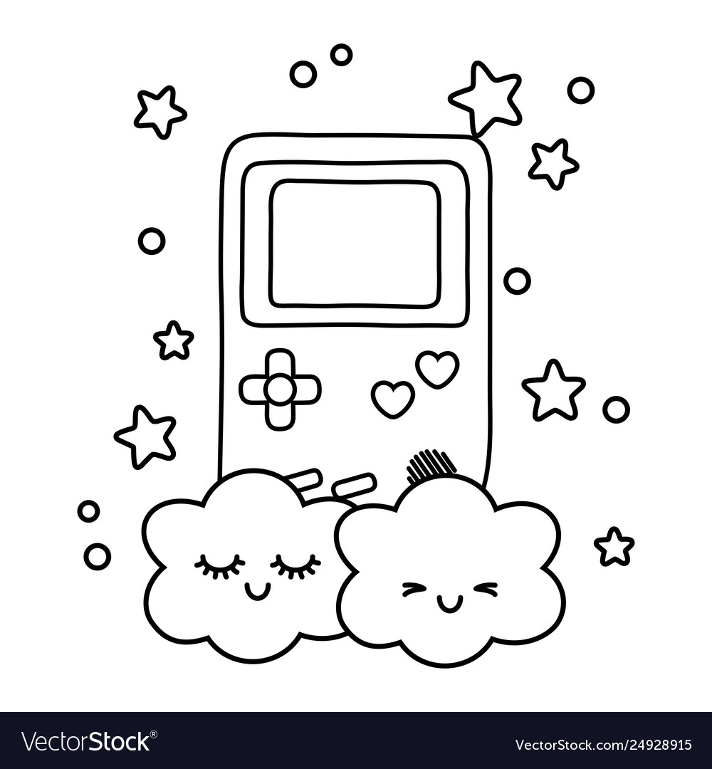 Game boy and clouds black white