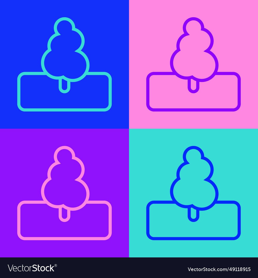 Pop art line tree icon isolated on color