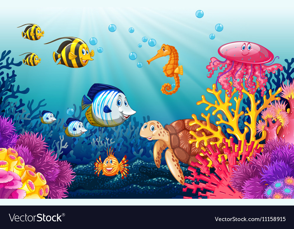 Scene with lives underwater Royalty Free Vector Image