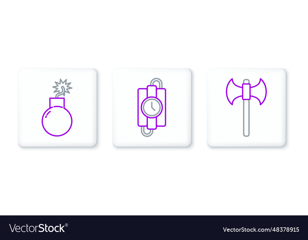 Set line medieval axe bomb ready to explode and Vector Image