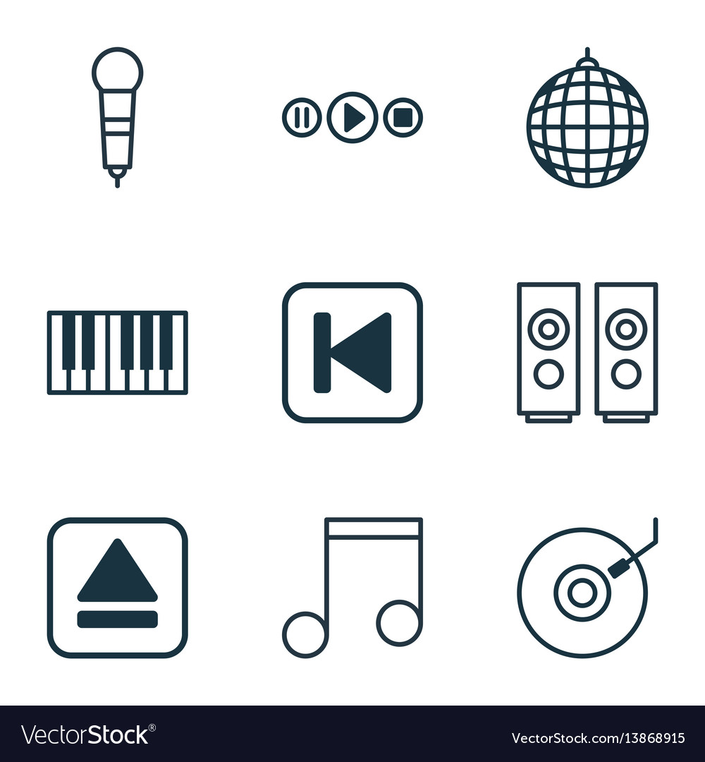 Set of 9 multimedia icons includes extract device vector image Set of 9 multimedia icons includes extract device