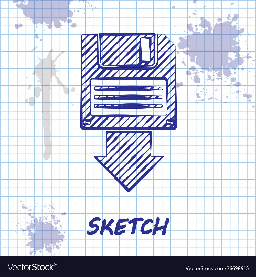 Sketch line floppy disk backup icon isolated