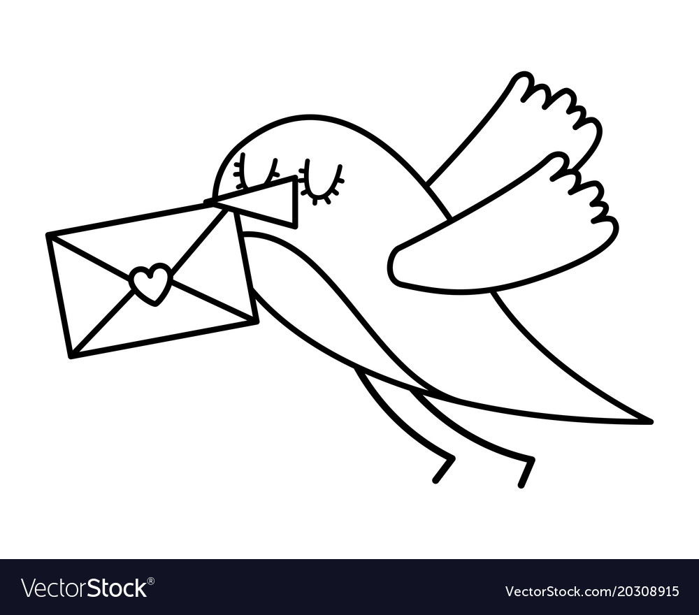 Sweet flying bird with envelope message in beak