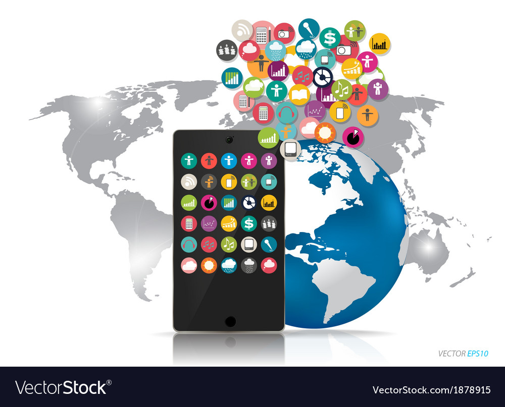 Touchscreen device with cloud of colorful