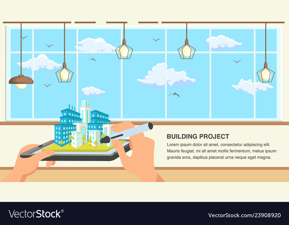 Building project flat design vector image Building project flat design