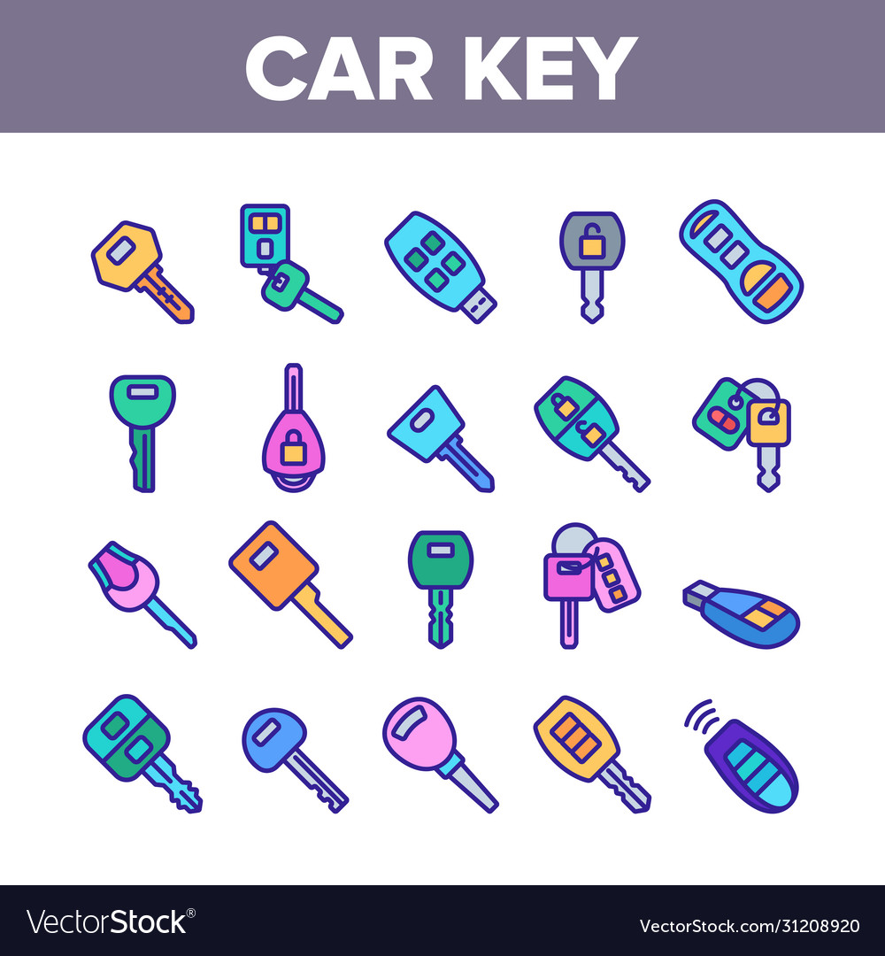 Car key equipment collection icons set