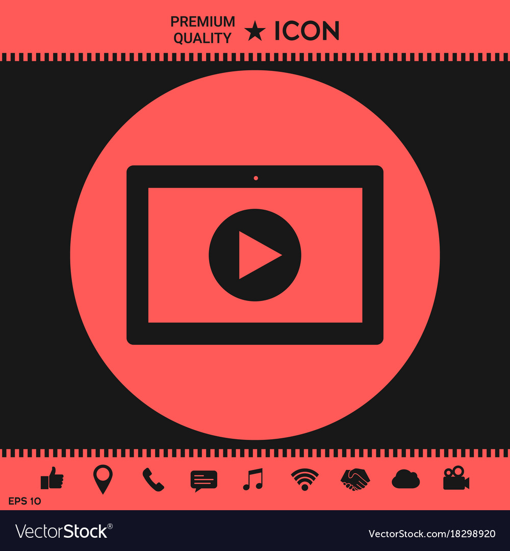 Computer tablet with play button icon