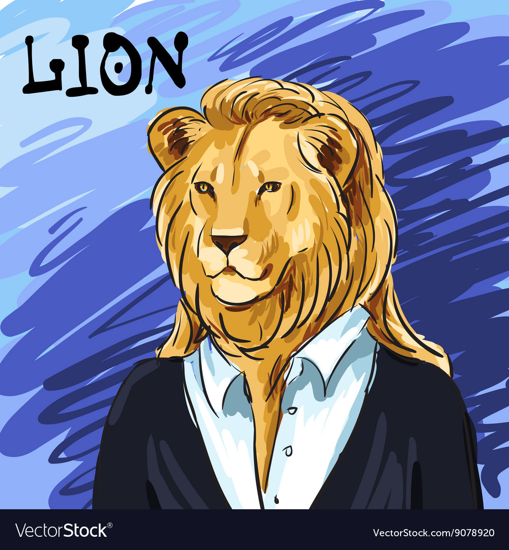 Portrait A Leader Beautiful Lion In Suit Hand Vector Image