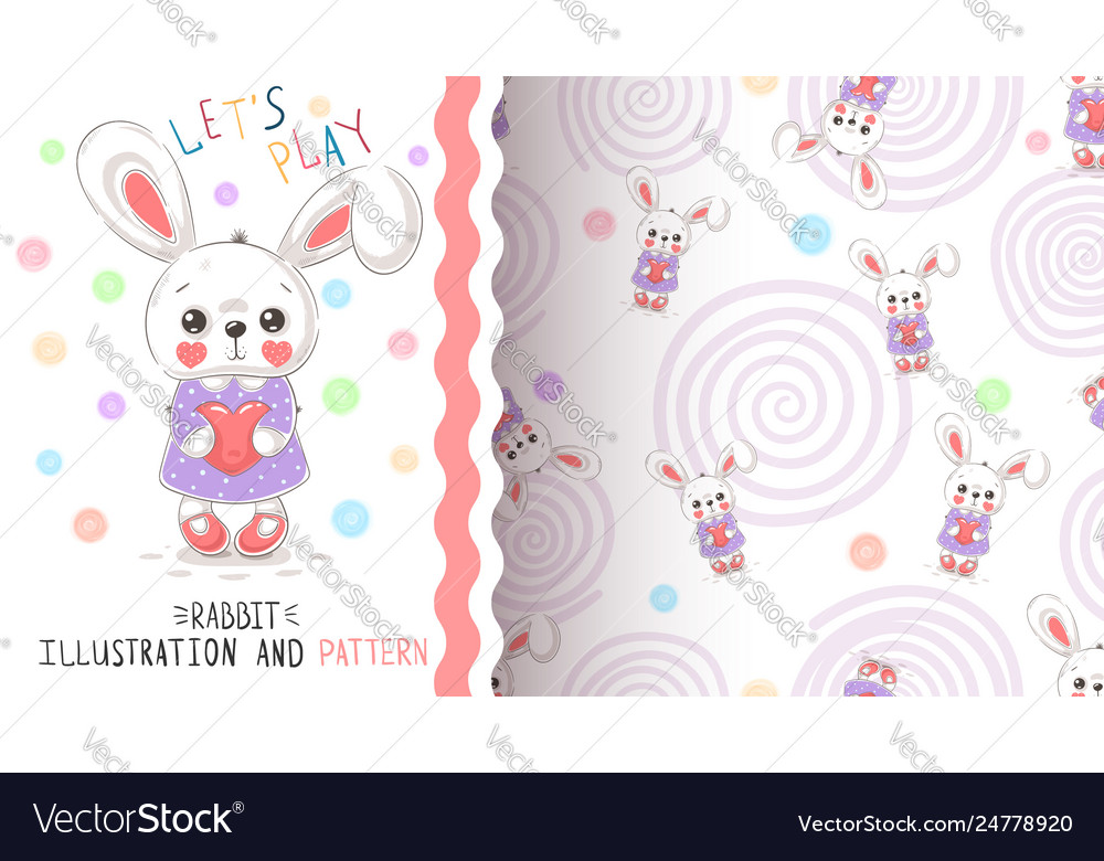 Rabbit with heart - seamless pattern