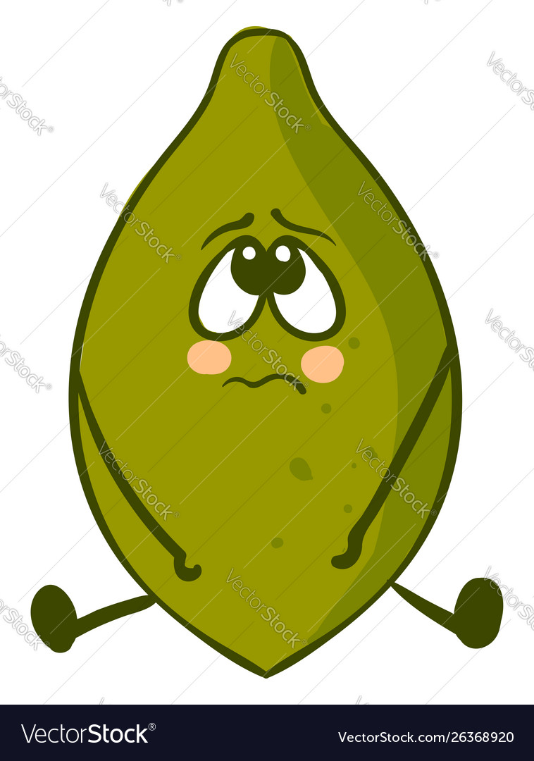 Sad pumpkin seed with eyes on white background