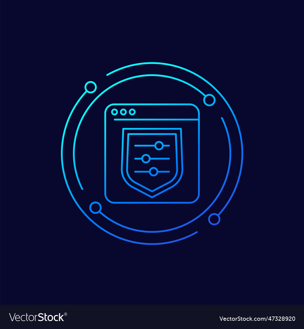 Security settings line icon with shield for web