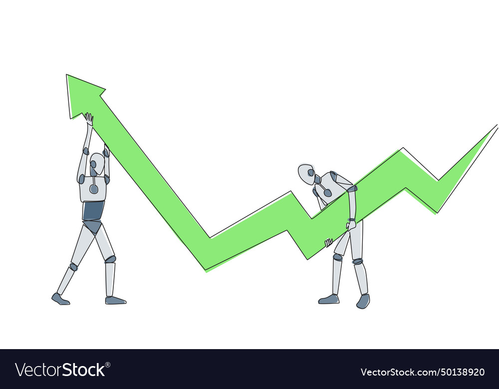 Single continuous line drawing two robots holding