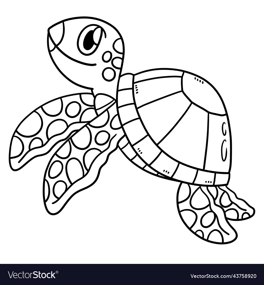 Turtle animal isolated coloring page for kids Vector Image