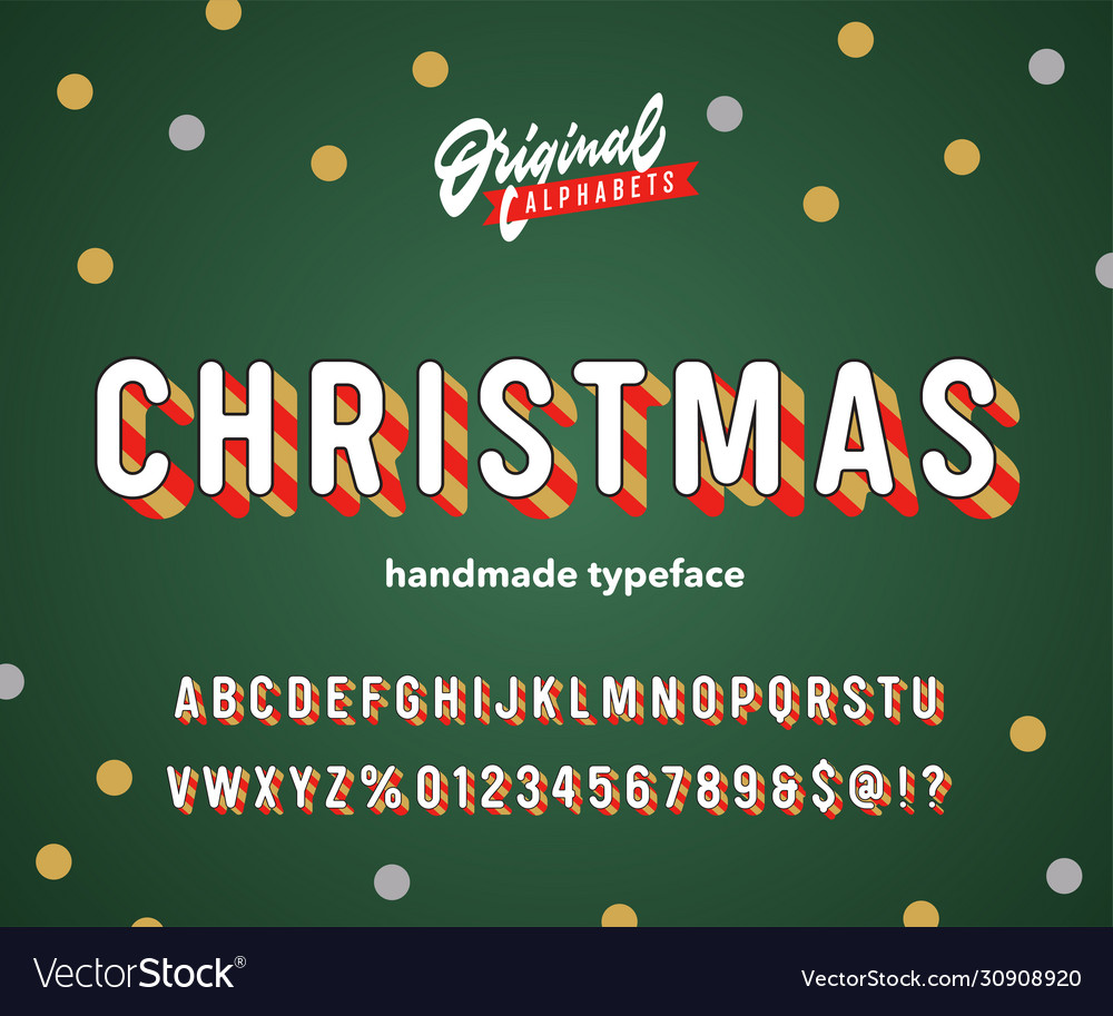 Vintage 3d christmas striped alphabet