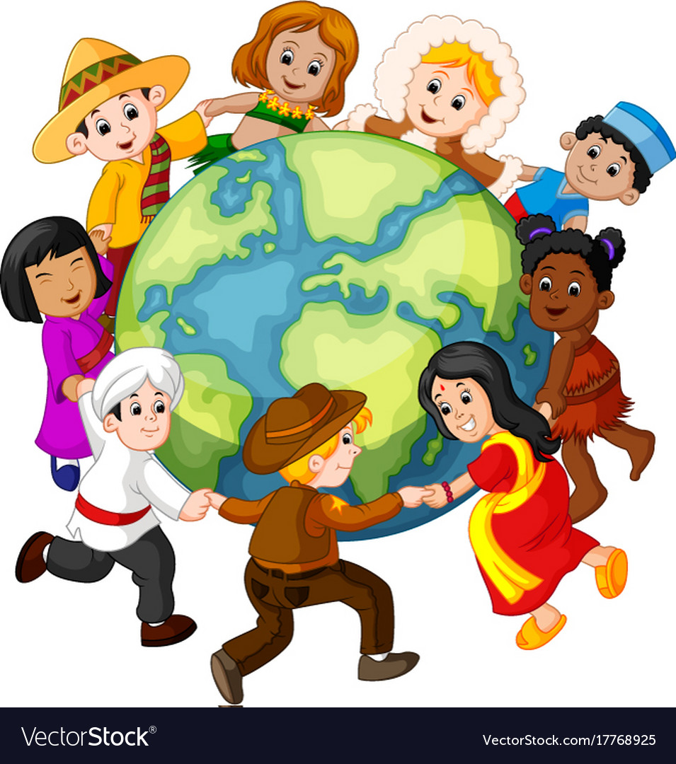 Children holding hands around world Royalty Free Vector