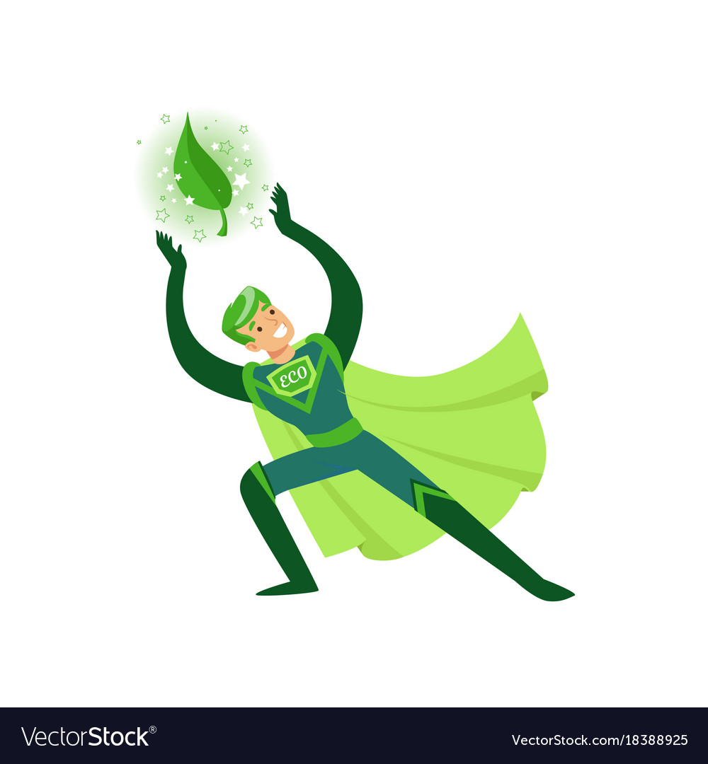 Eco superhero applies his supernatural power Vector Image Eco superhero applies his supernatural power Vector Image