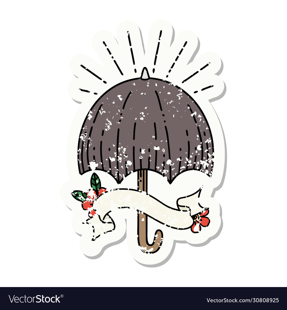 Grunge sticker tattoo style open umbrella