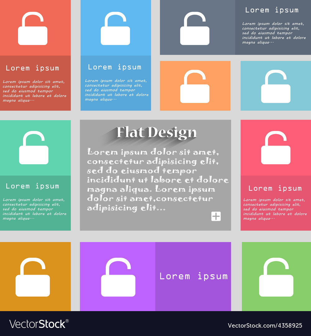 Open padlock icon sign set of multicolored buttons