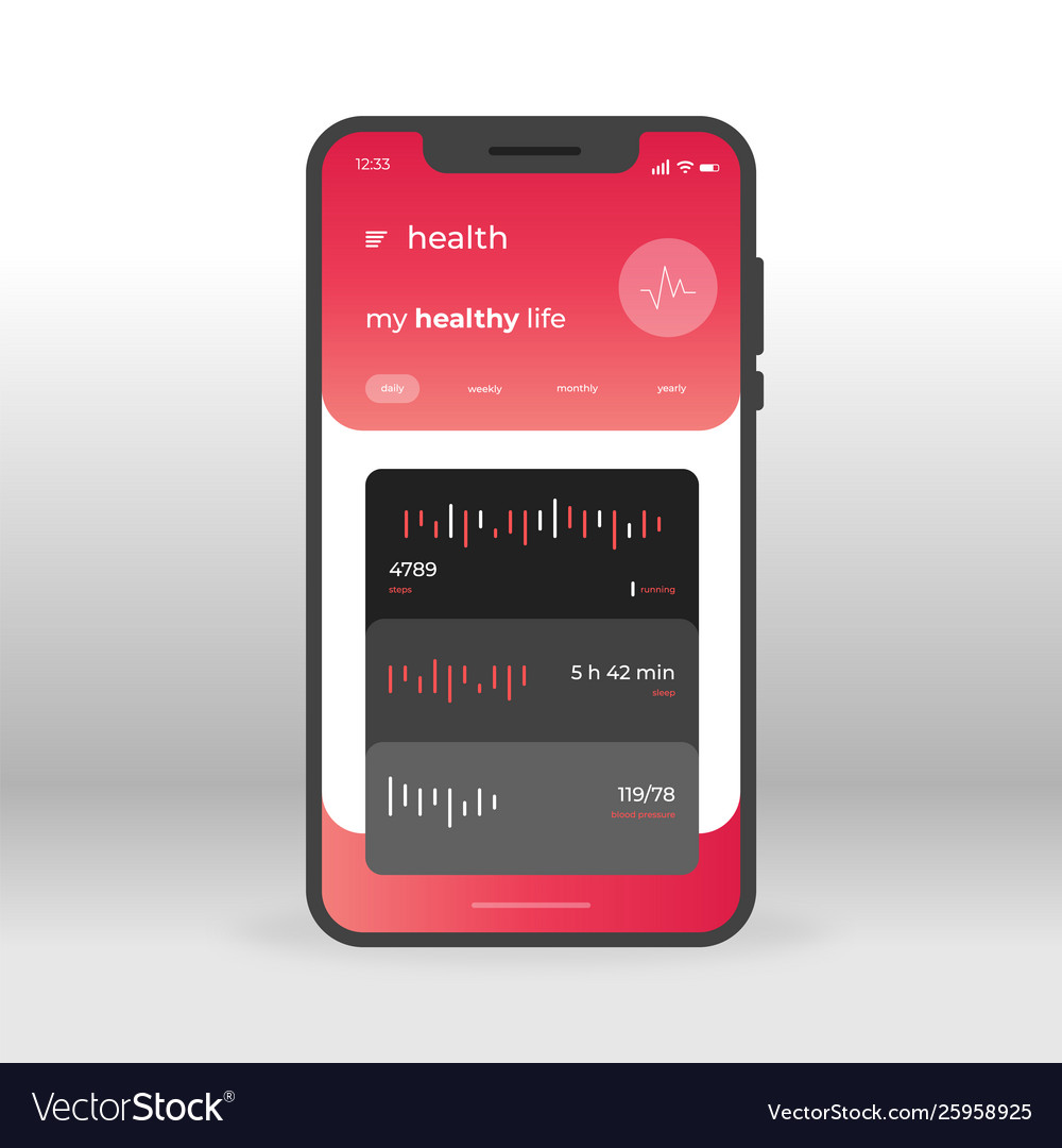 Red and black health ui ux gui screen for mobile vector image Red and black health ui ux gui screen for mobile