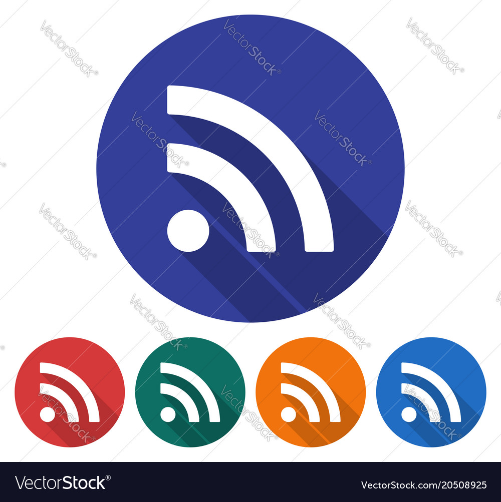 Round icon of rss sign flat style with long