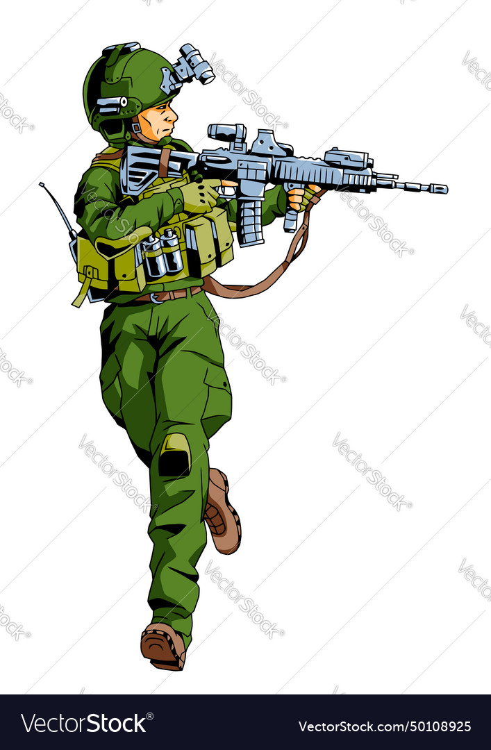 Running army soldier with weapon