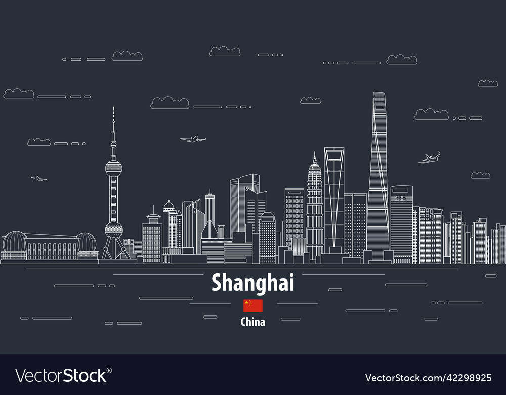 Shanghai cityscape line art style detailed