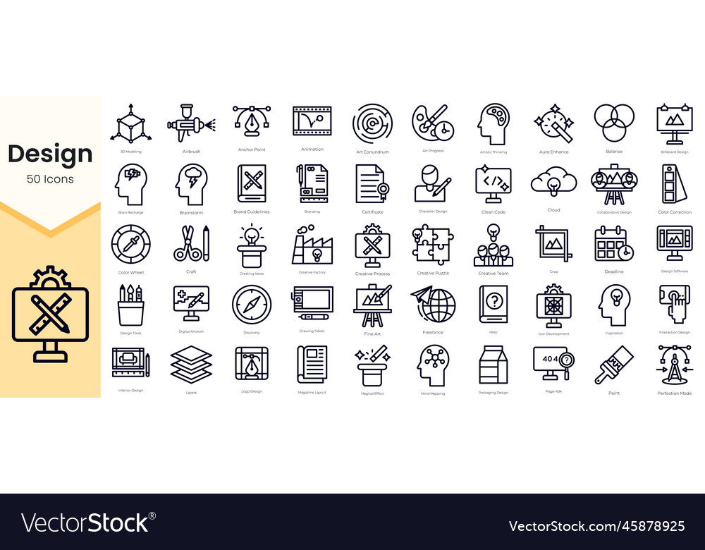 Simple outline set of design icons thin line Vector Image Simple outline set of design icons thin line