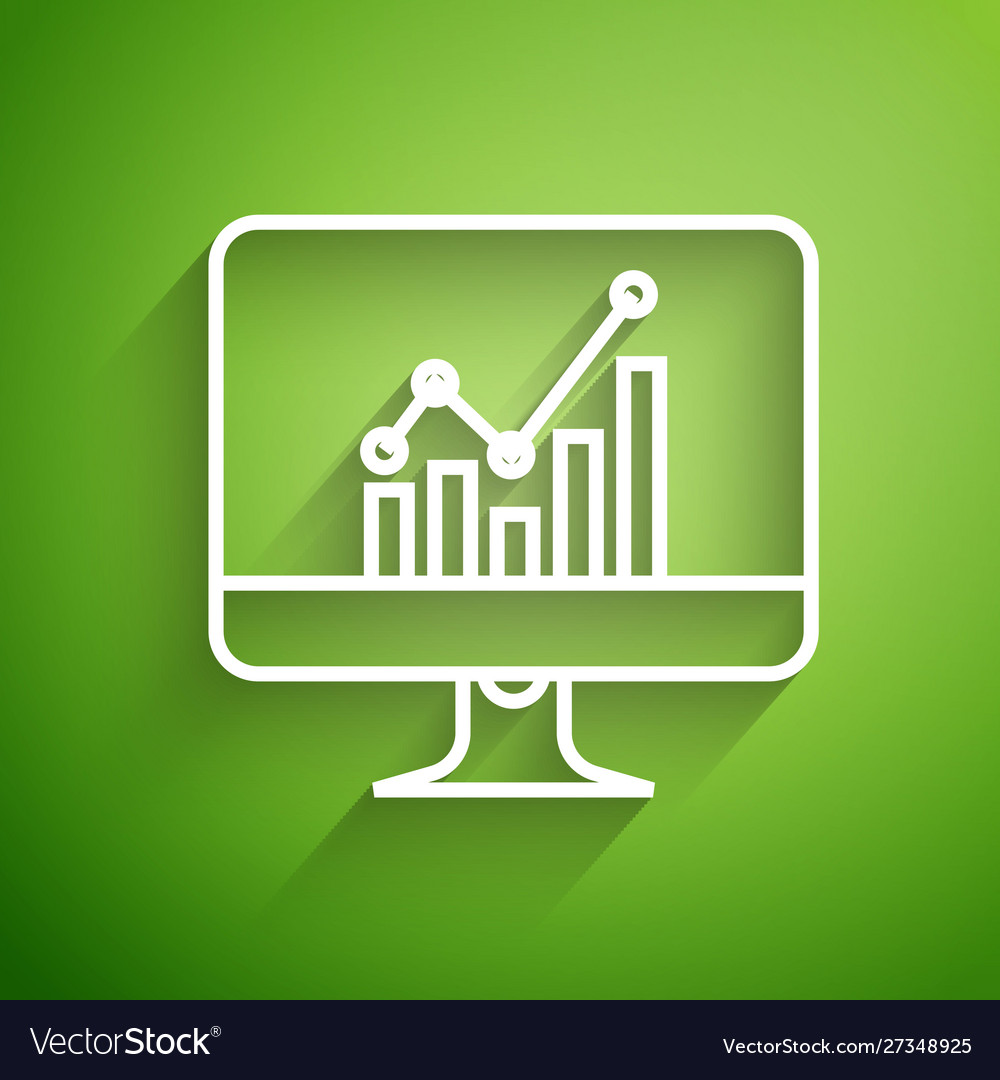 White line computer monitor with graph chart icon vector image White line computer monitor with graph chart icon