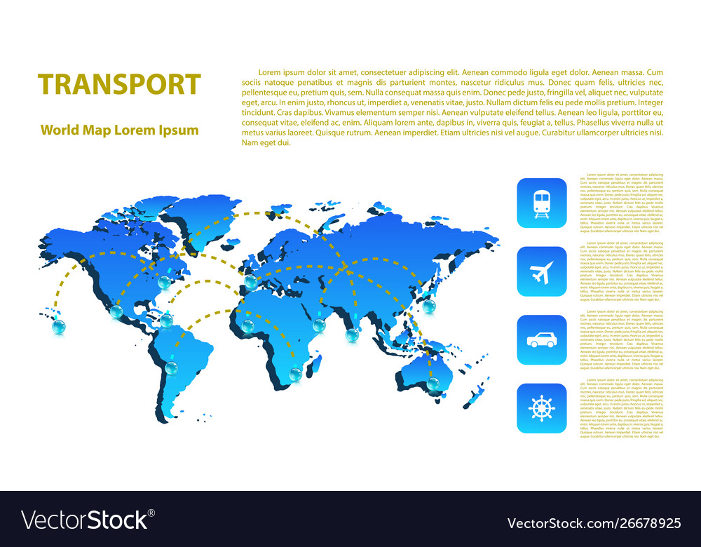 World map with different marks and transport vector image World map with different marks and transport