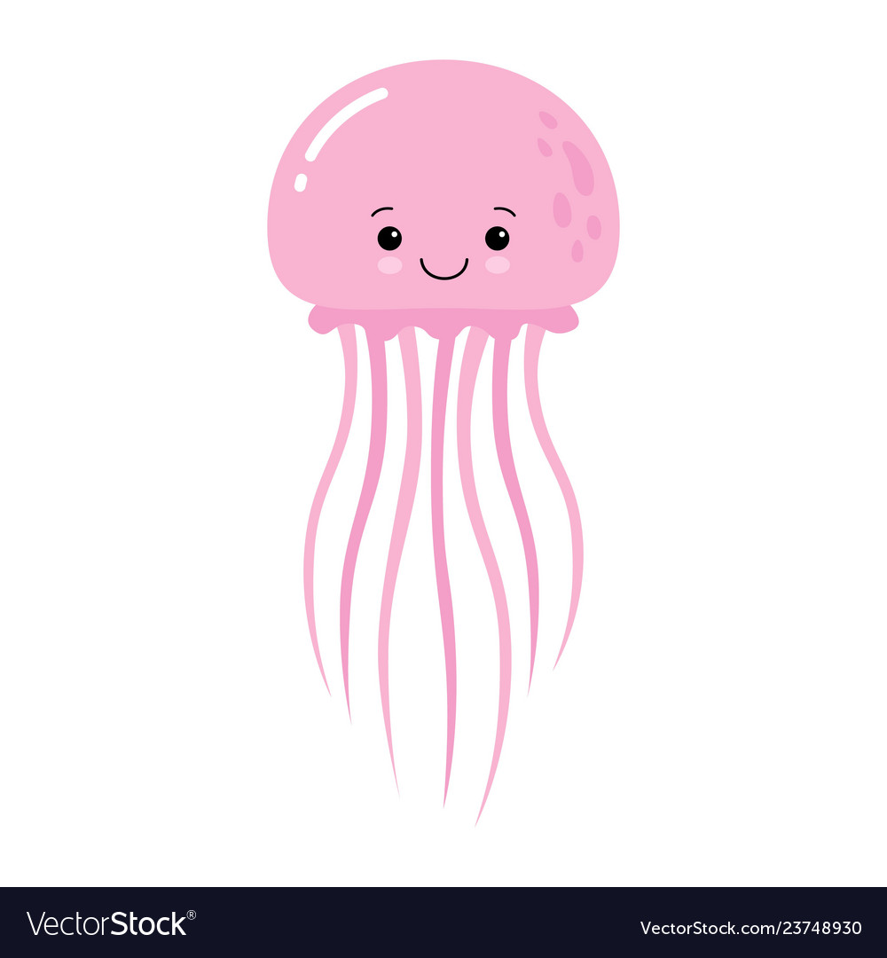 Cartoon funny pink jellyfish Royalty Free Vector Image