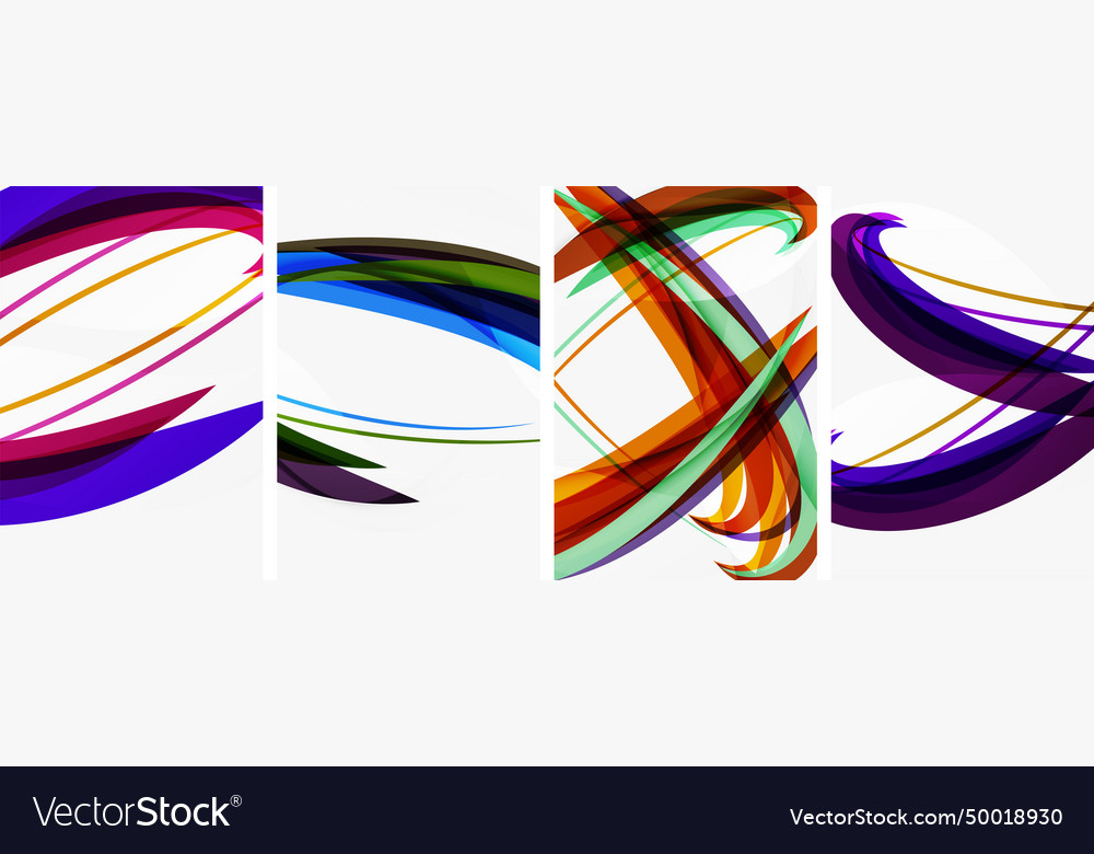 Colorful Wave Lines Poster Set For Wallpaper Vector Image