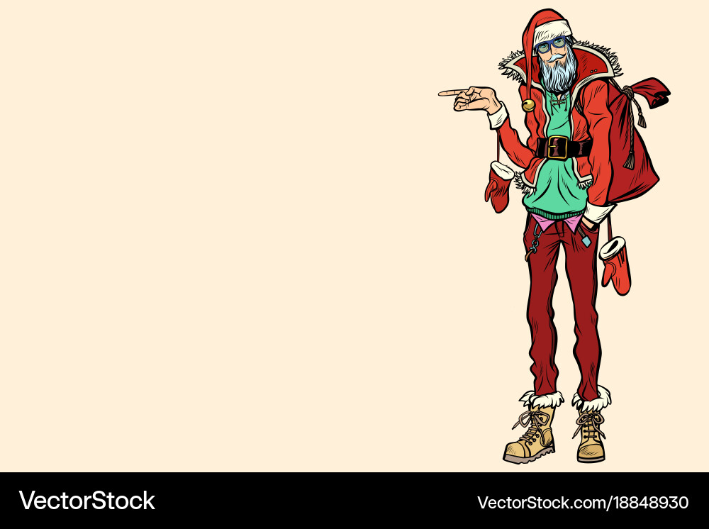 Hipster santa claus pointing sideways Royalty Free Vector