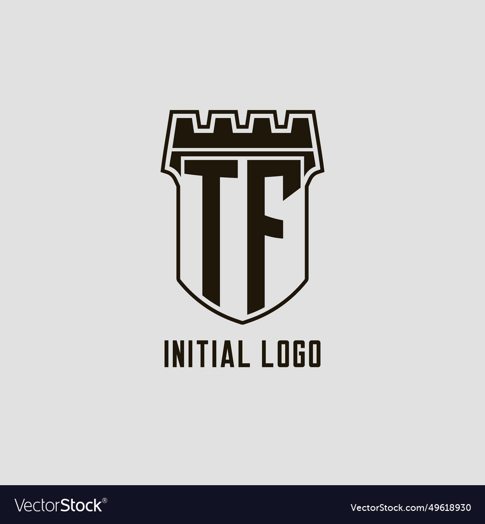 Monogram tf with shield fortress logo design style