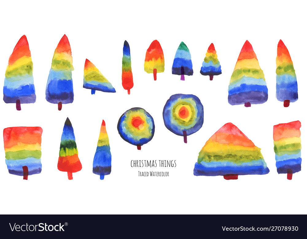 Neues Jahr Bäume Regenbogen Aquarell Bündel