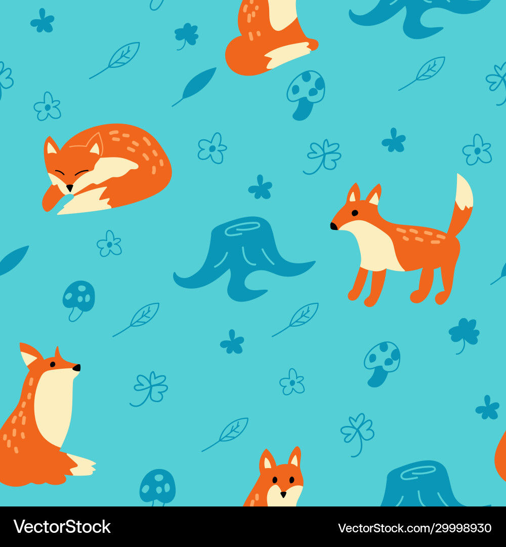Seamless fox pattern in forest Royalty Free Vector Image