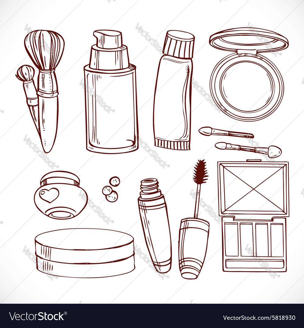 Set of doodles on cosmetics creameye shadow Vector Image