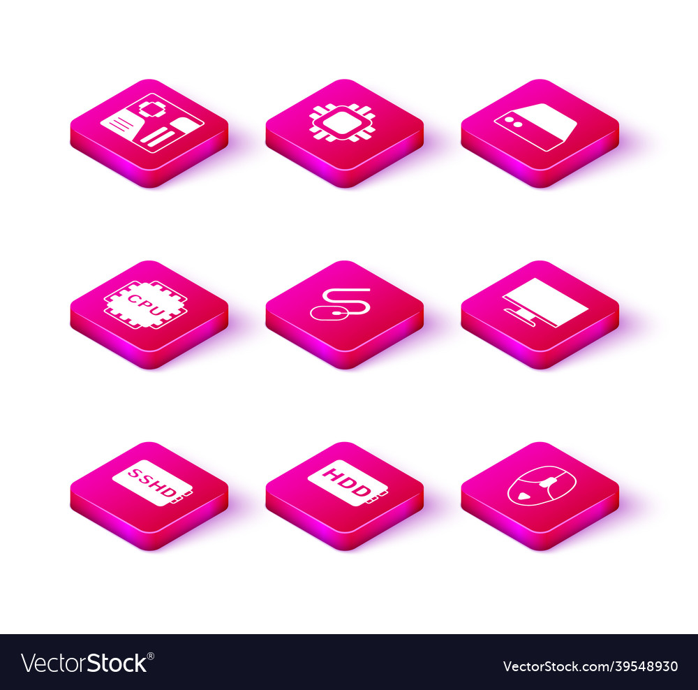 Set sshd card hard disk drive hdd processor vector image Set sshd card hard disk drive hdd processor