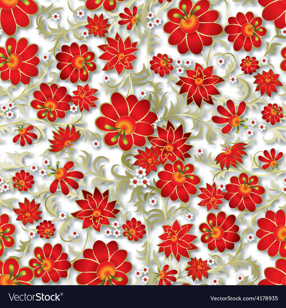 Abstract seamless red floral ornament and shadow