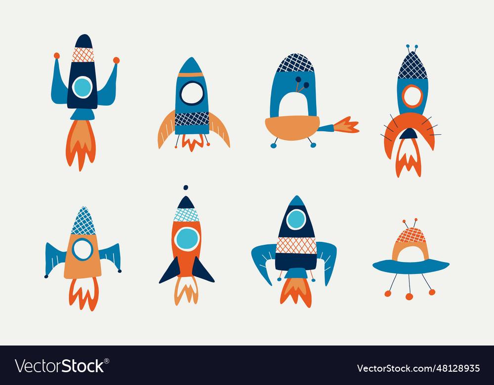 Bundle with cartoon space rockets and ufo set