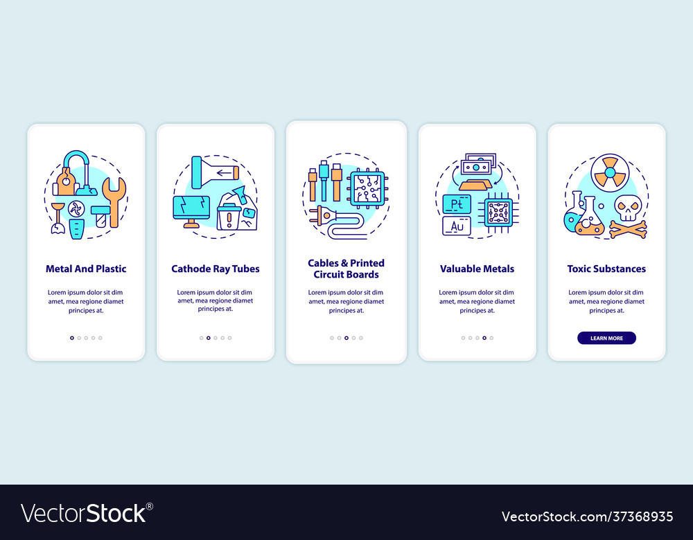 E-waste components onboarding mobile app page Vector Image