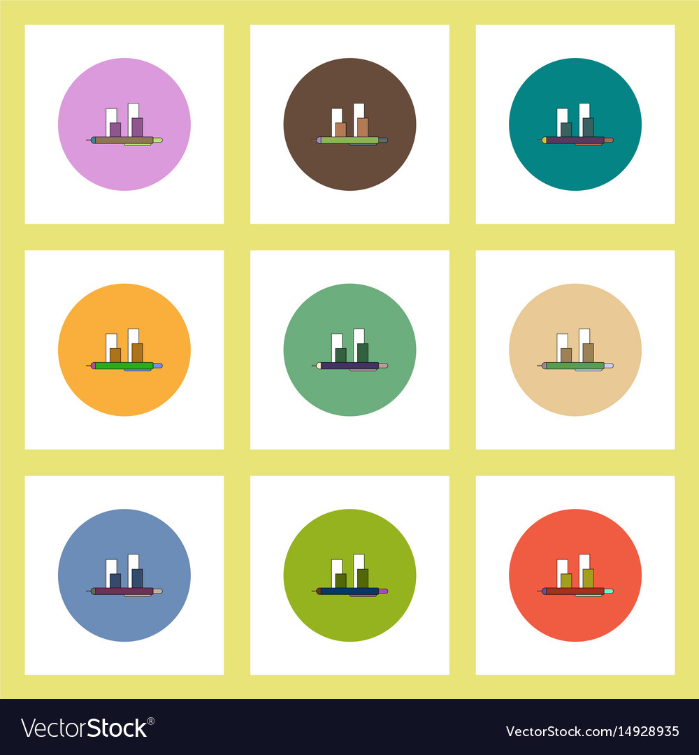 Flat icons set of column chart and pen concept