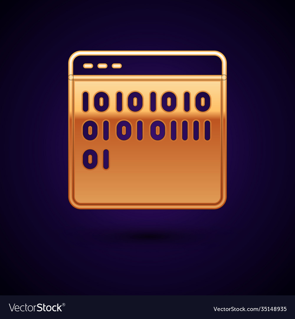 Gold binary code icon isolated on black background vector image Gold binary code icon isolated on black background