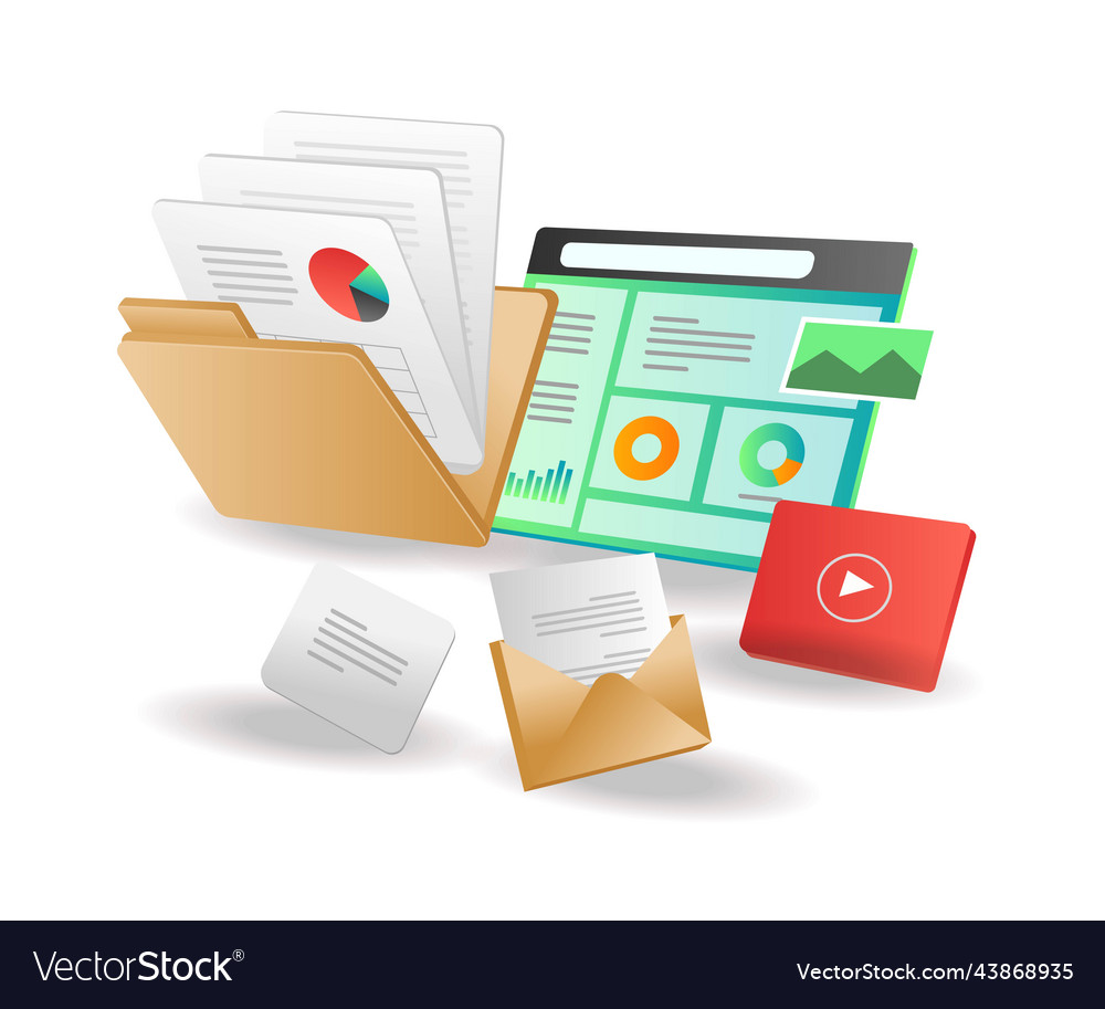 Isometric concept app web data folder vector image Isometric concept app web data folder