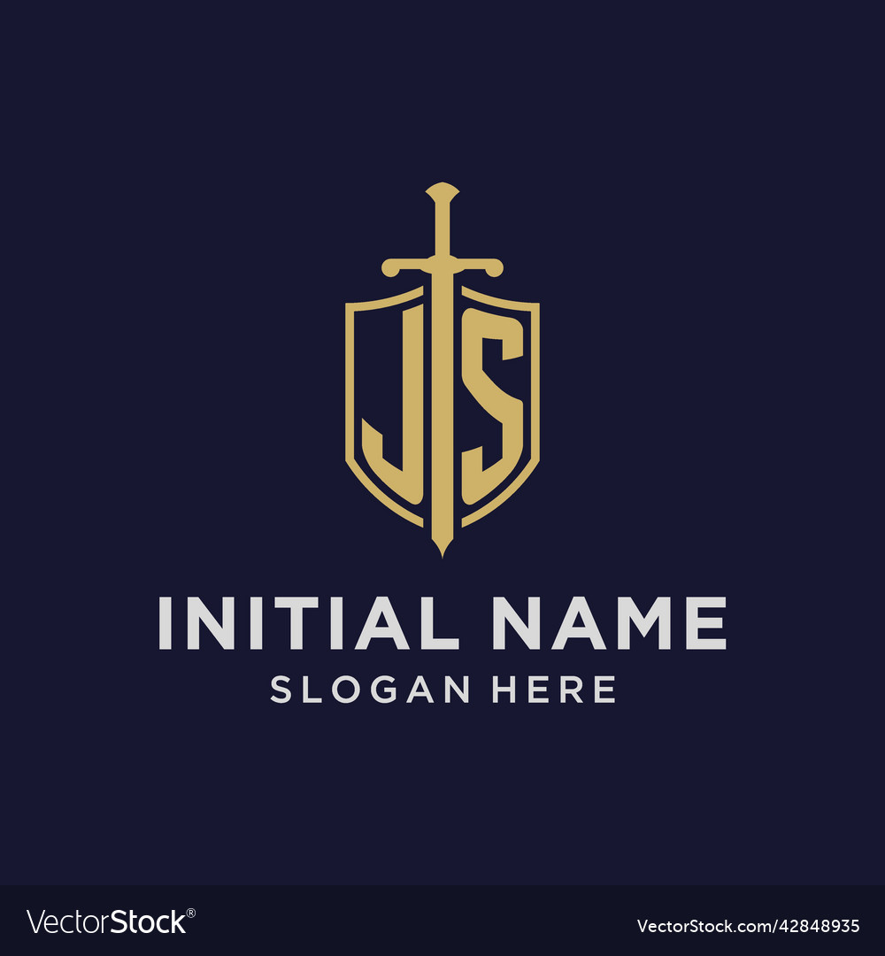 Js logo initial monogram with shield and sword