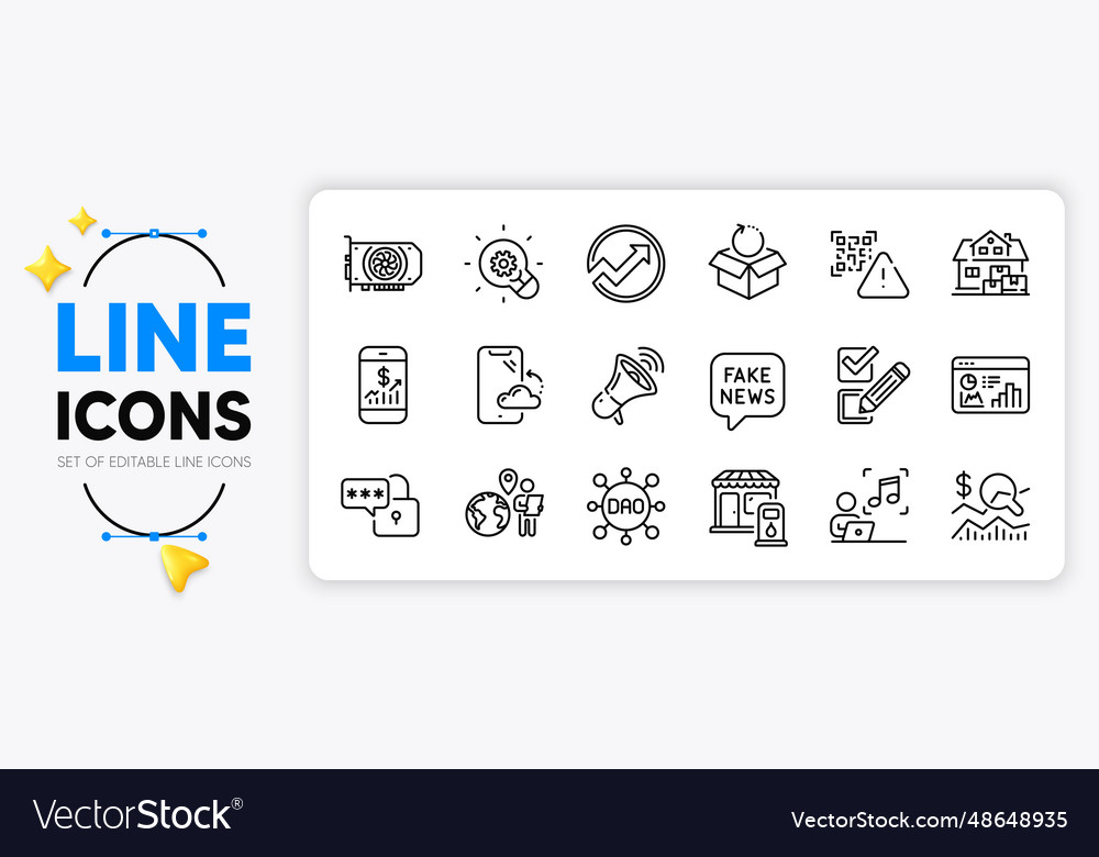 Megaphone qr code and seo statistics line icons
