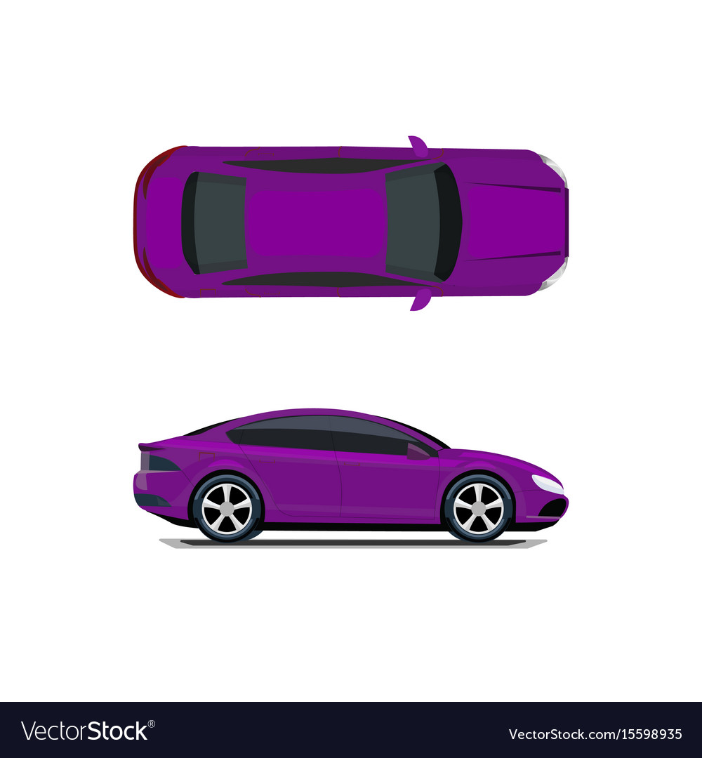 Purple car view from above and the side